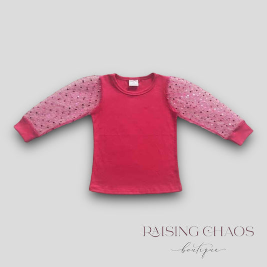 *PRE-ORDER* Pink Mesh Sleeve Long Sleeve