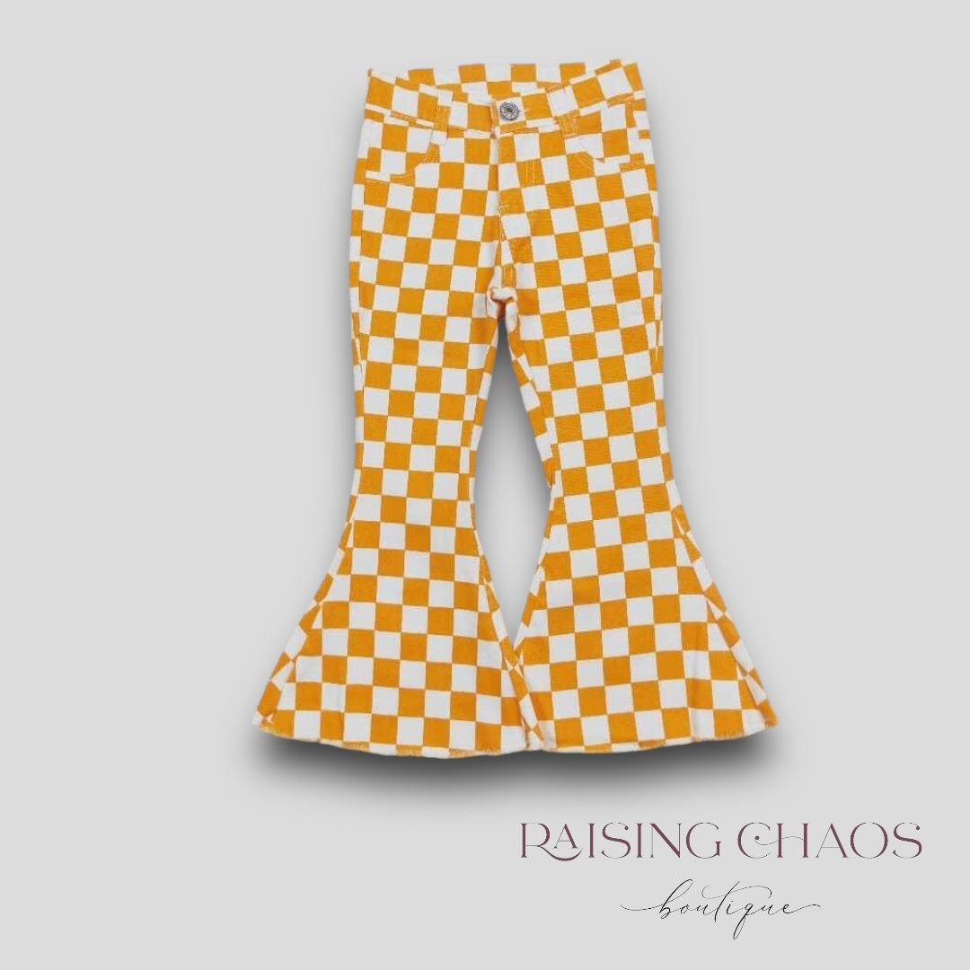 *Pre-Order* Yellow Checker Denim Bells