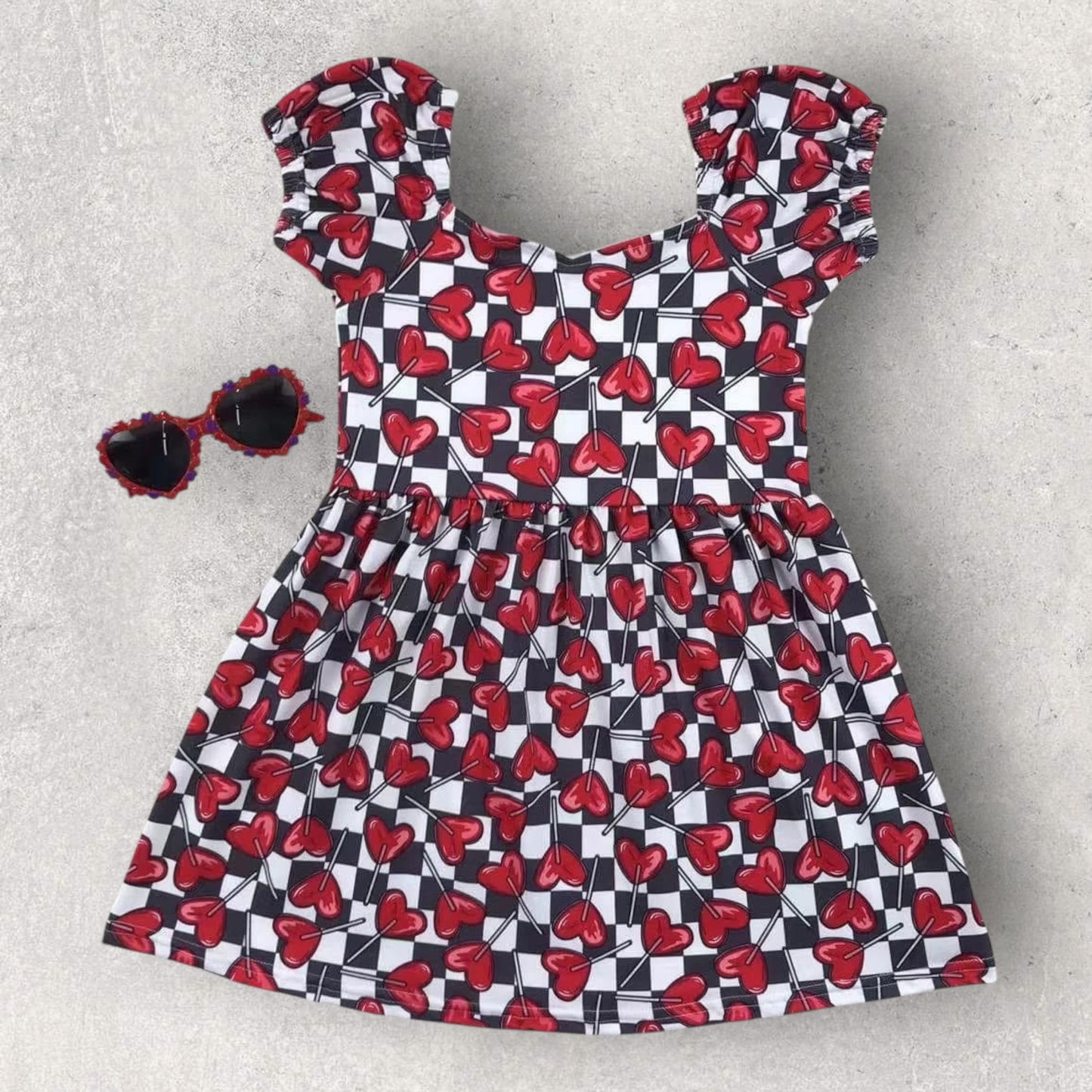 *PRE-ORDER* Valentine's Checker Twirl Dress