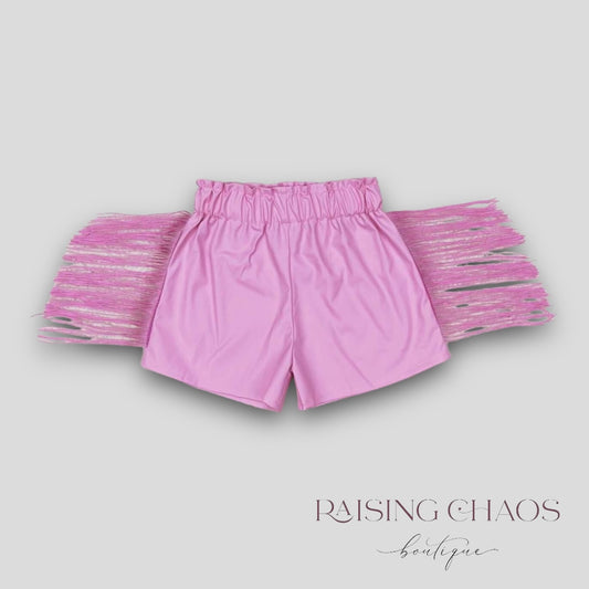 *Pre-Order* Fringe Pleather Shorts -Pink