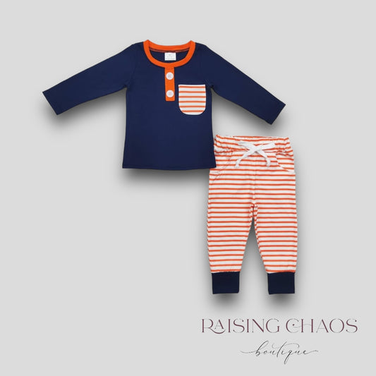 *PRE-ORDER* Orange + Blue Striped Pants Set