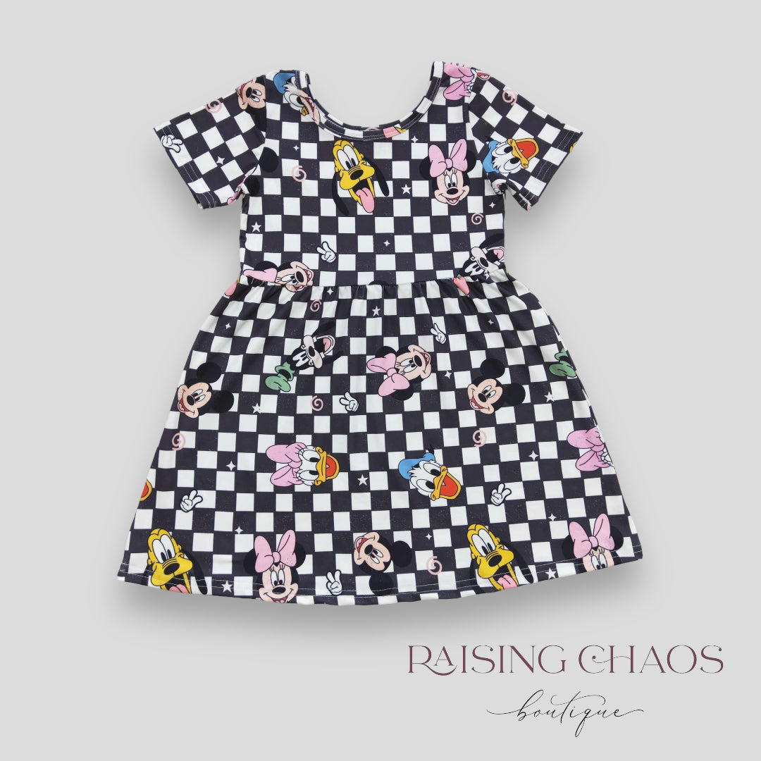 *PRE-ORDER* Checkered Mouse Twirl Dress
