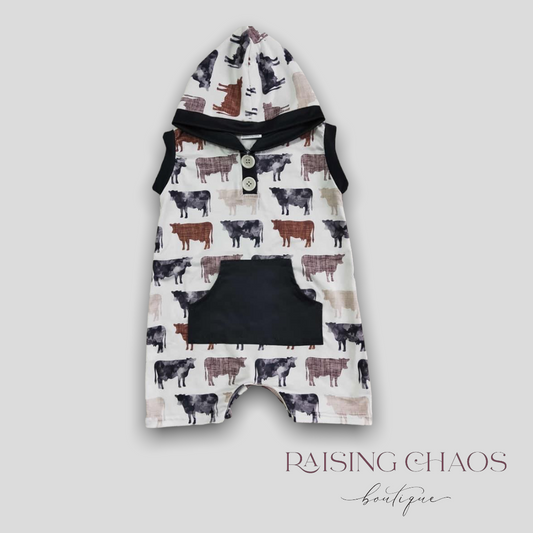 *PRE-ORDER* Cow Hooded Romper